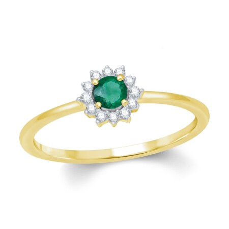 Bague or jaune Emeraude et entouragediamants