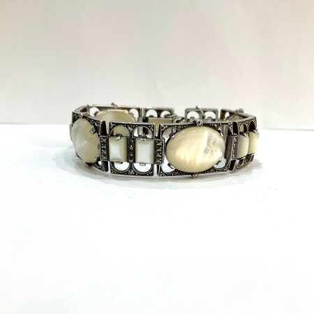 Bracelet vintage argent nacre et marcassite ref: O07200008