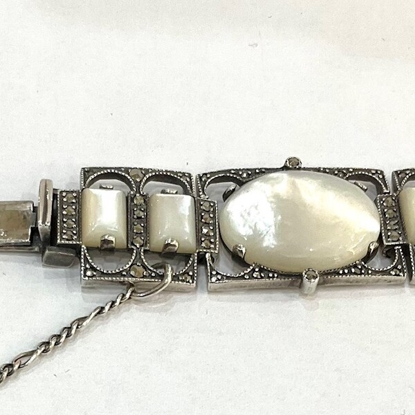 Bracelet vintage argent nacre et marcassite ref: O07200008