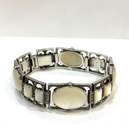 Bracelet vintage argent nacre et marcassite ref: O07200008