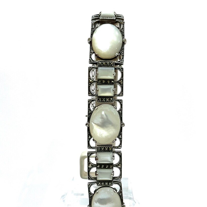 Bracelet vintage argent nacre et marcassite ref: O07200008