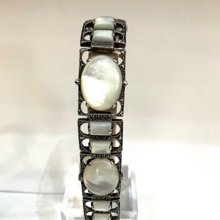 Bracelet vintage argent nacre et marcassite ref: O07200008