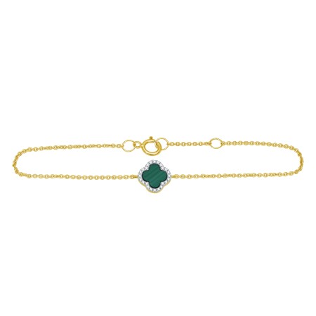 Bracelet or jaune trèfle Malachite et diamants