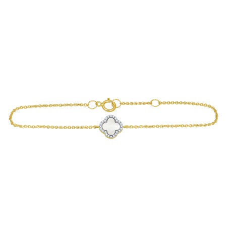 Bracelet or jaune trèfle Nacre et diamants