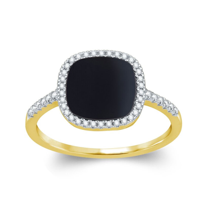 Bague or jaune plaque Onyx et Diamants