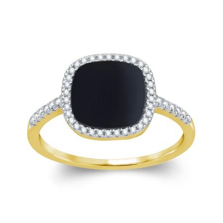 Bague or jaune plaque Onyx et Diamants