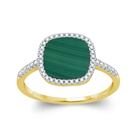 Bague or jaune plaque Malachite et Diamants