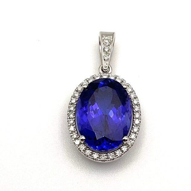 Pendentif or blanc Tanzanite et diamants.