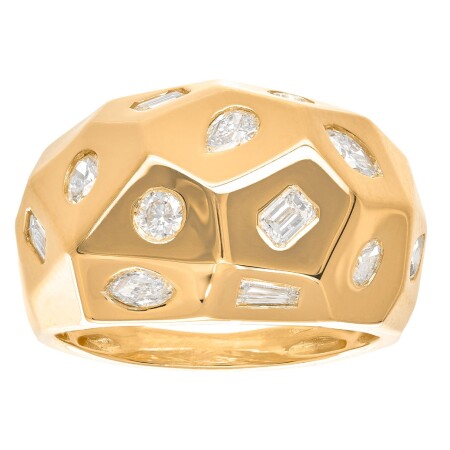 Bague facettée, diamants multi tailles, Or jaune 18k