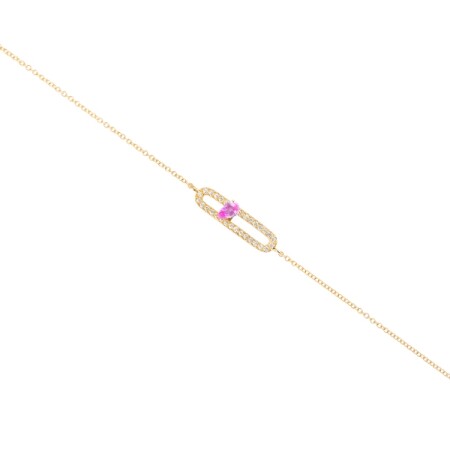 Bracelet chaîne motif Ovale or jaune saphir rose et diamants