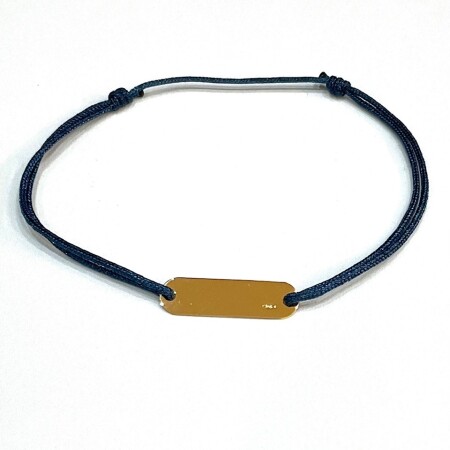 Bracelet  plaque arrondie or jaune sur fil bleu