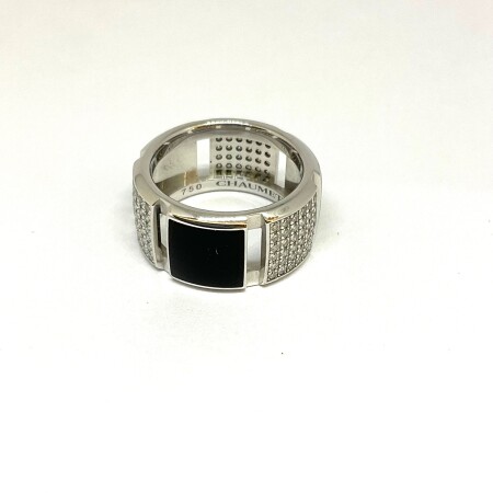 Bague Chaumet Class One en or blanc, laque noire et diamants