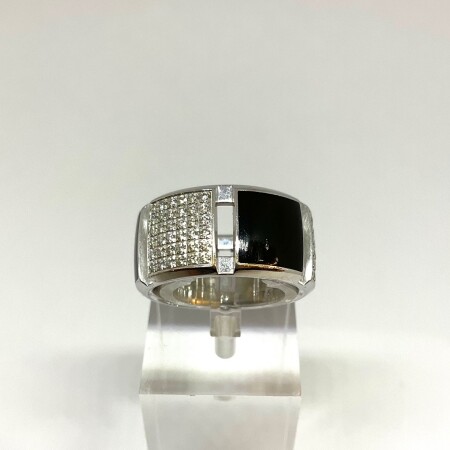 Bague Chaumet Class One en or blanc, laque noire et diamants