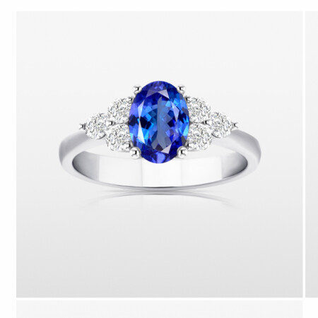 Bague or blanc Ovale Tanzanite et  Diamants