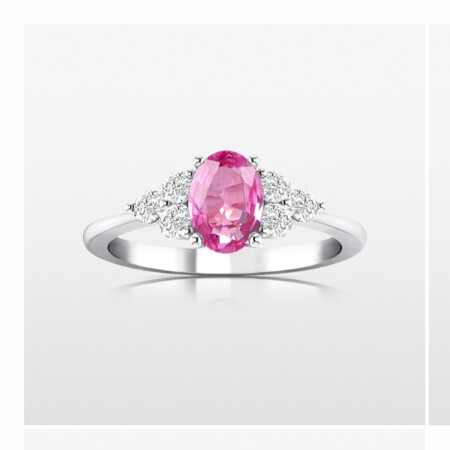 Bague Ovale or blanc Saphir Rose et Diamants