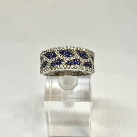 Bague or blanc type "nid d' abeille" saphirs et diamants