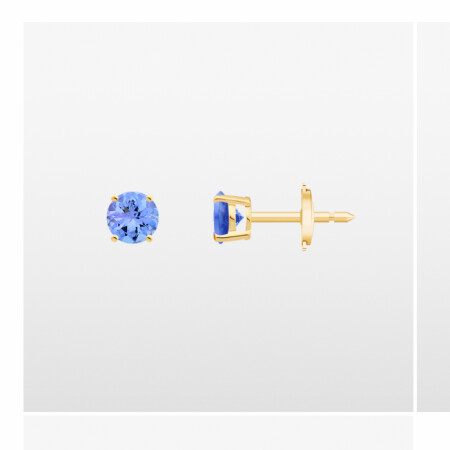 Boucles d'oreilles or jaune et Tanzanite sur 4 griffes