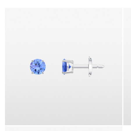 Boucles d'oreilles or blanc et tanzanite sur 4 griffes