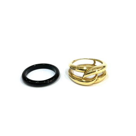 Bague or jaune modulable avec un anneau céramique noir