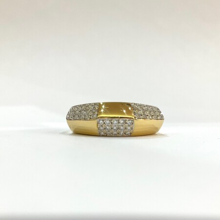 Bague or jaune , damier or blanc pavage diamants