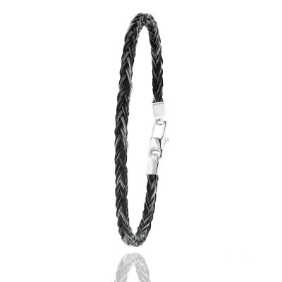 Bracelet Albanu Equus Noir en crin de cheval tressé, fermoir acier