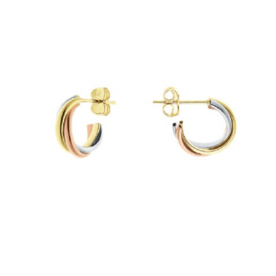 Demi-créoles en or jaune, or blanc et or rose