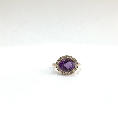 Bague or rose Améthyste entourage diamants