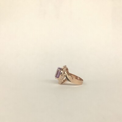 Bague fleur or rose centre Améthyste ronde