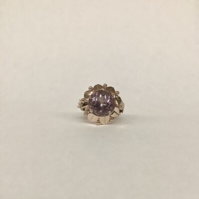 Bague fleur or rose centre Améthyste ronde