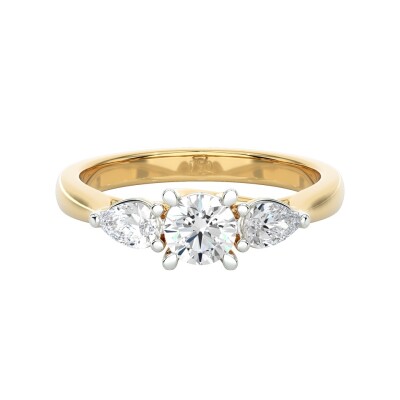 Bague Solitaire Trilogie or jaune et diamants