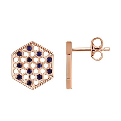 Boucles d'oreilles or rose ''Abeille" et saphir