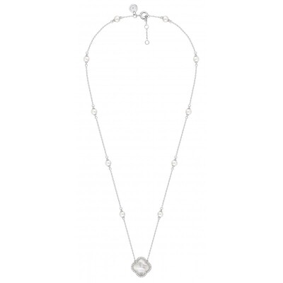 Collier Victoria Perles ,Nacre Blanche, Diamants, Or Blanc