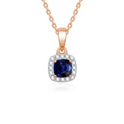 Collier or rose entourage carré saphir et diamant