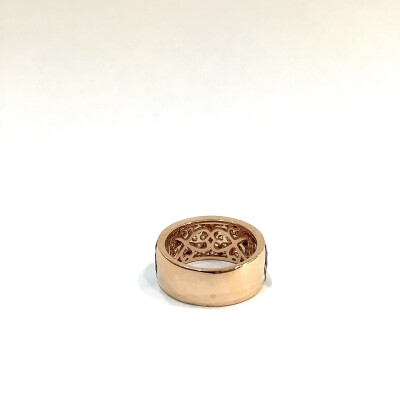 Bague large or rose demi jonc Diamants noir, brun et blanc