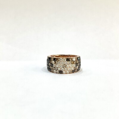 Bague large or rose demi jonc Diamants noir, brun et blanc
