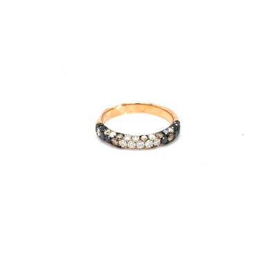 Bague or rose demi alliance diamants noir, brun et blanc