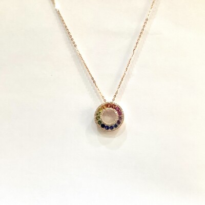 Collier or rose cercle arc en ciel saphir et diamant