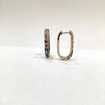 Boules d'oreilles créoles or rose diamants noir , brun et blanc