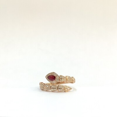 Bague Serpent or rose ouvert rubis et diamant
