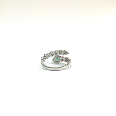 Bague Serpent or Blanc ouvert Emeraude et diamant