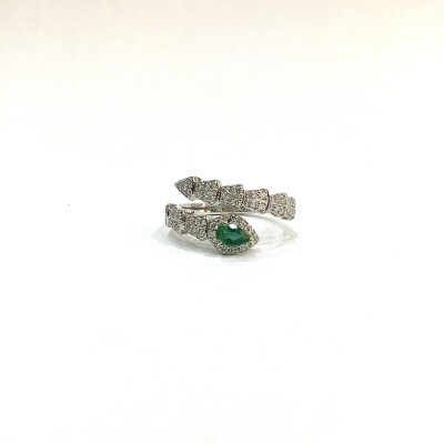 Bague Serpent or Blanc ouvert Emeraude et diamant