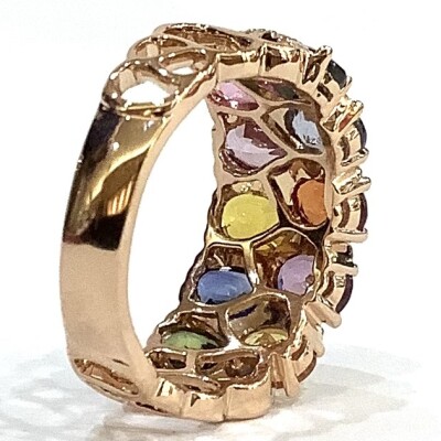 Bague Arc en ciel en or rose, saphirs multicolores et diamants