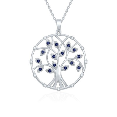 Collier Arbres de vie or blanc saphir et diamant
