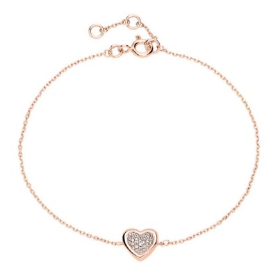 Bracelet Tendance or rose cœur pavée diamants