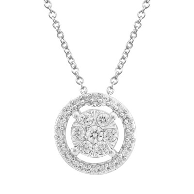 Collier or blanc Illusion entourage diamants