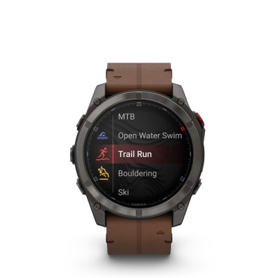 fēnix® 8 Pro – 51 mm, AMOLED Sapphire, Titane Carbon Gray DLC avec bracelet en cuir marron
