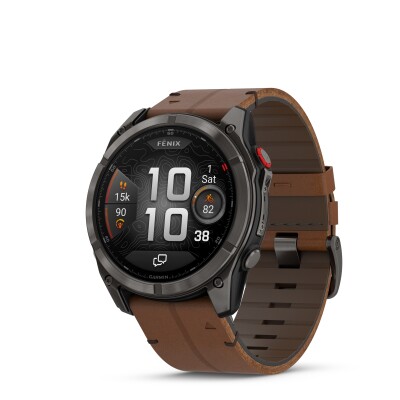 fēnix® 8 Pro – 51 mm, AMOLED Sapphire, Titane Carbon Gray DLC avec bracelet en cuir marron