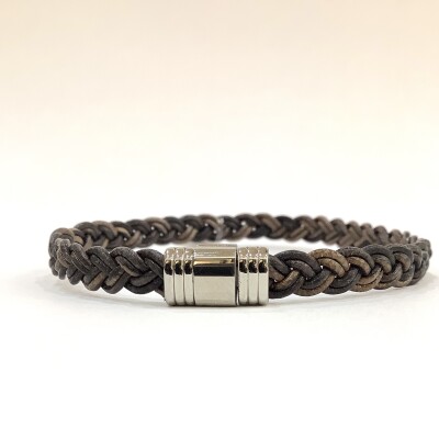 Bracelet tresse cuir "vintage" , fermoir acier