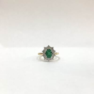 Bague or jaune et or gris Emeraude et diamants