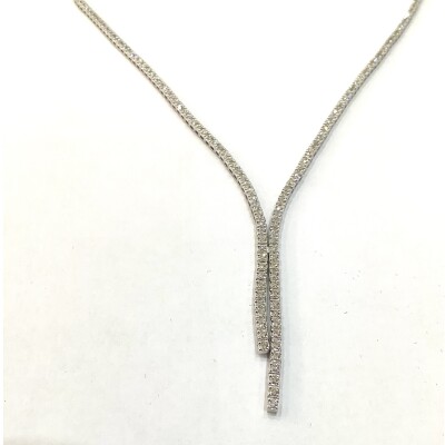 Collier rivière cravate or blanc ligne diamants